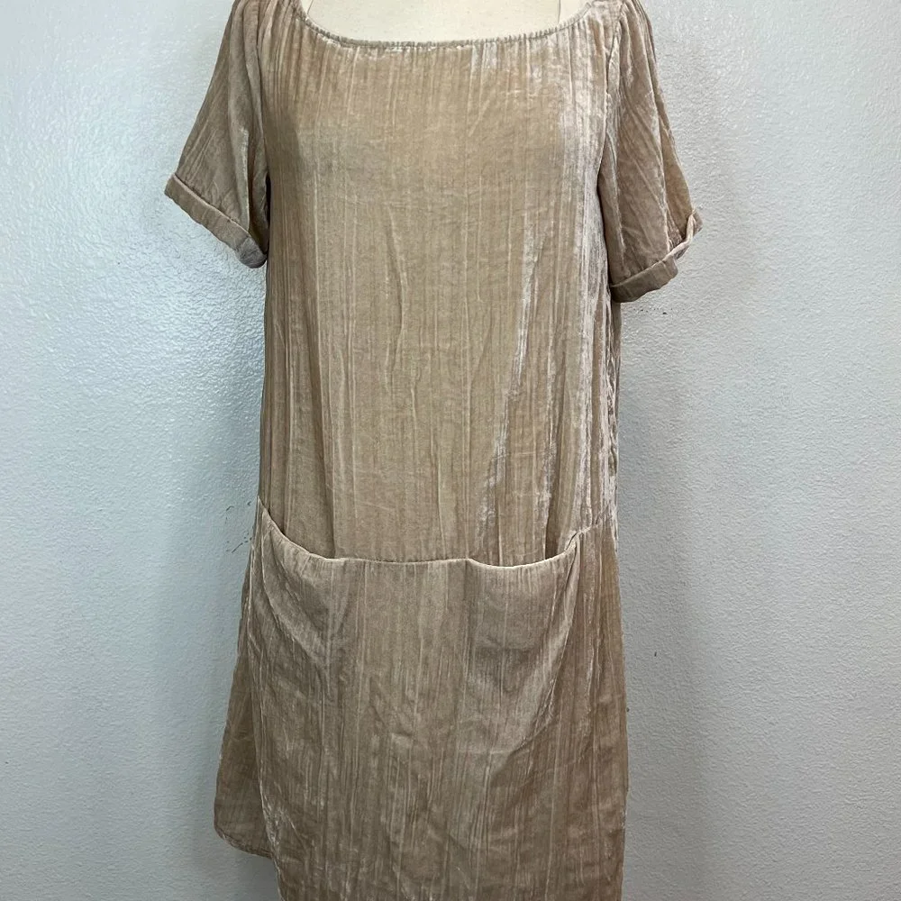 Anthropologie  Floreat‎  Women’s Crinkled Velvet Dress Champagne